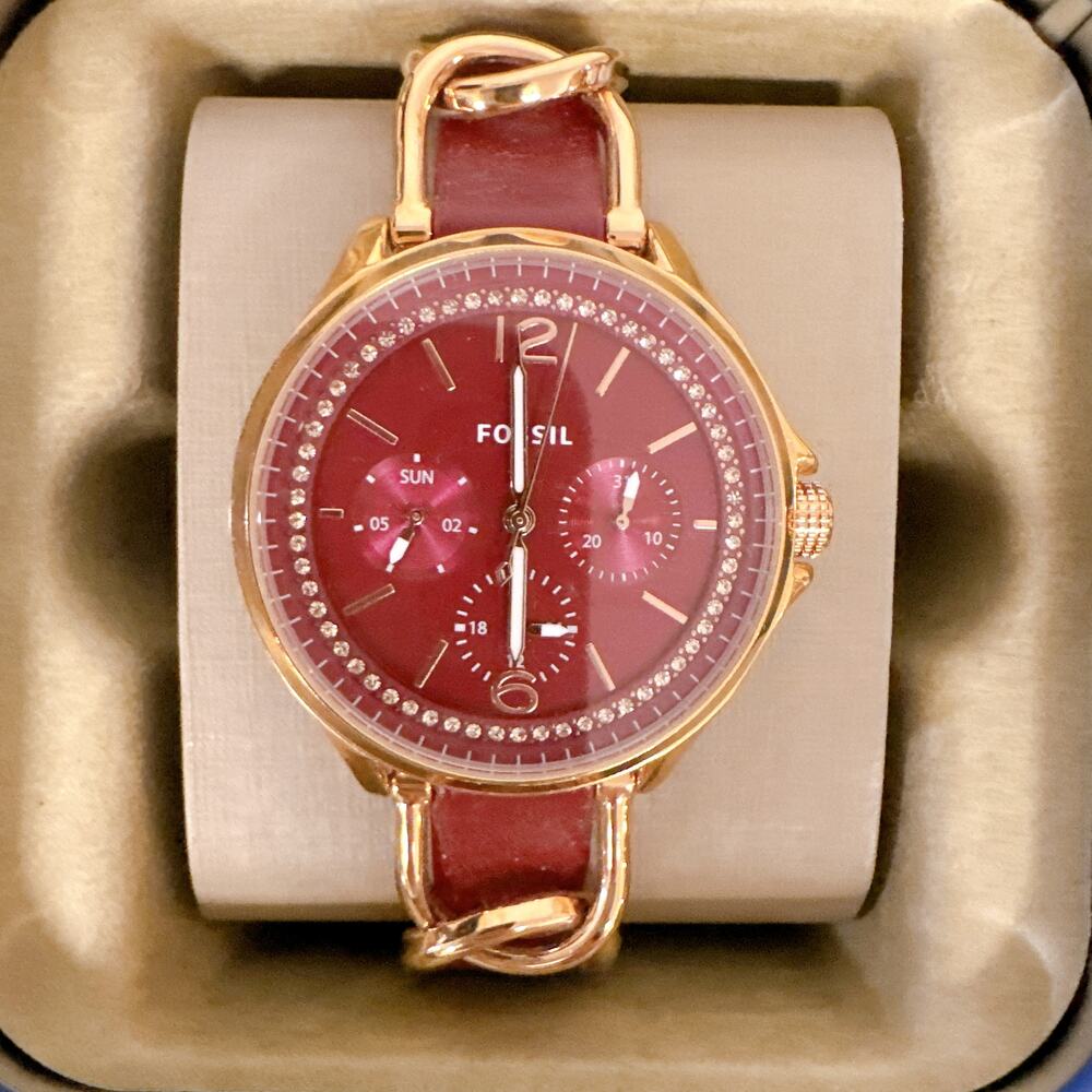 Fossil ES5141 Rose Gold Chronograph Watch 36mm, Crystal Bezel